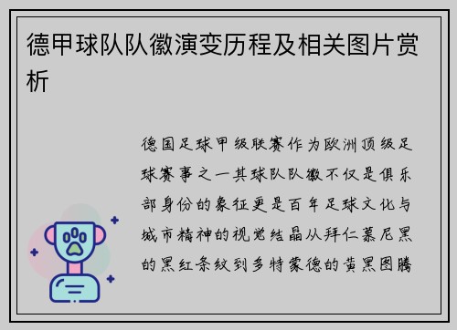 德甲球队队徽演变历程及相关图片赏析