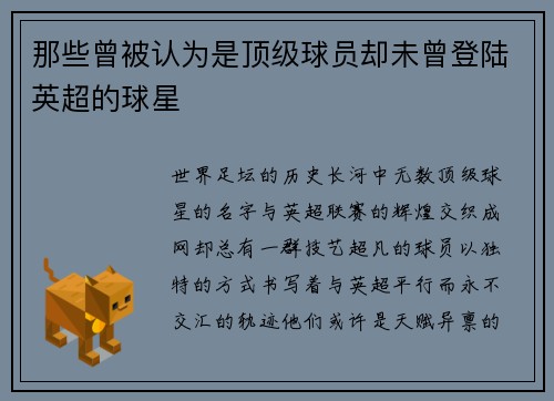 那些曾被认为是顶级球员却未曾登陆英超的球星
